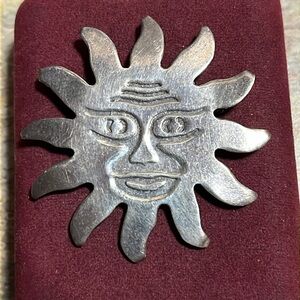 Vintage Silver Sun Face Brooch